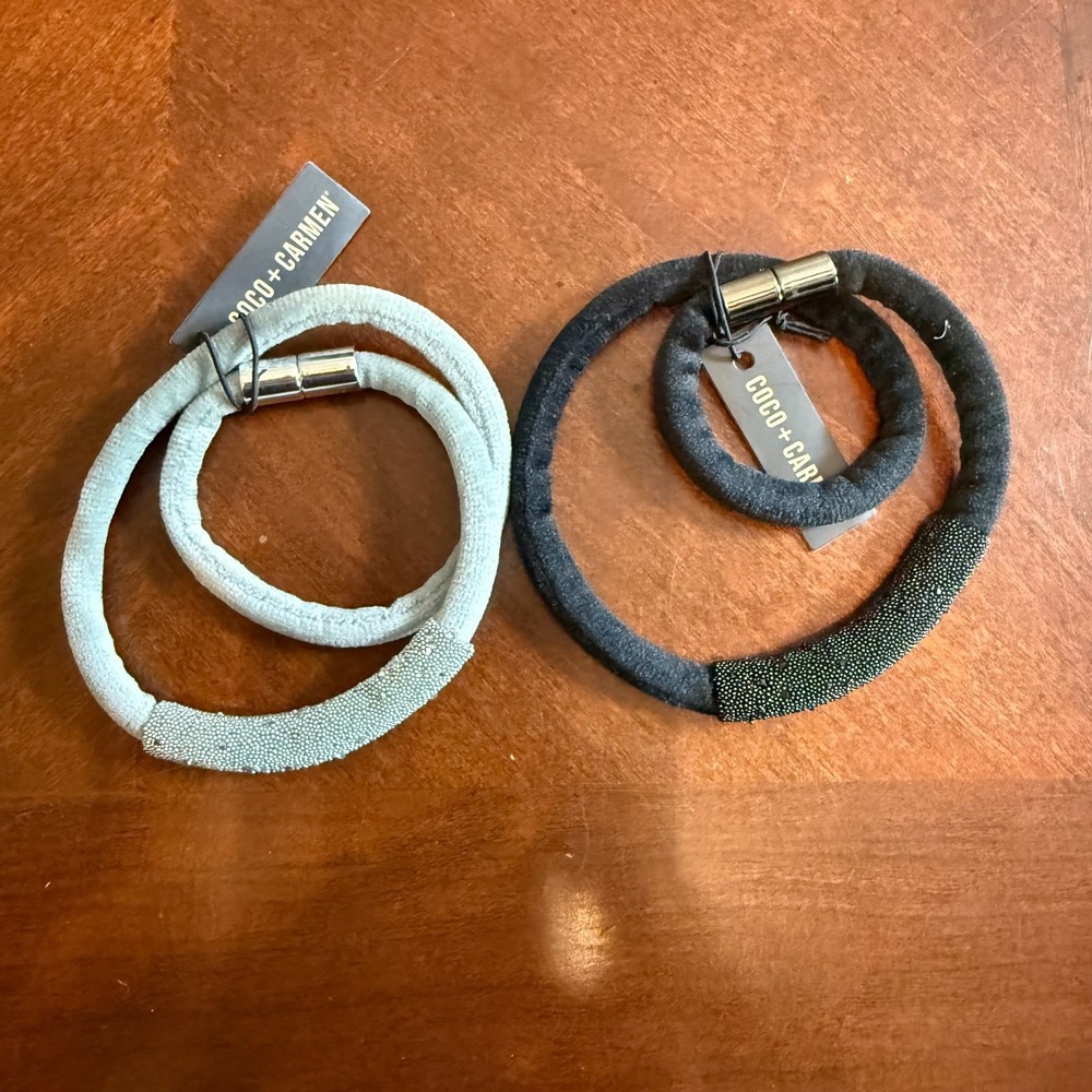 Coco + Carmen Velvet Magnetic Bracelets‎ Set of 2 Gray & Black Textured Bangle